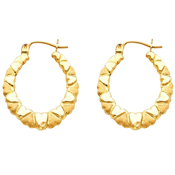 14k Yellow Gold Fancy Hollow Hoop Earrings, 15mm X 11mm 14k Yellow Gold Fancy Hollow Hoop Earrings, 15mm X 11mm